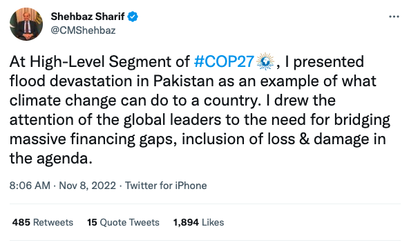 Tweet from Pakistan Prime Minister Shehbaz Sharif